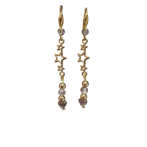 Stars and  Czech Glass Earrings-18k Gold Plated - Picture 2 of 5